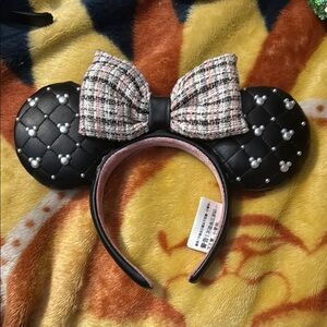 Black Quilted Minnie ears with Tweed Bow